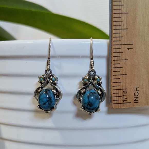 Art Deco Silver and Turquoise Drop Earrings - Picture 2 of 2